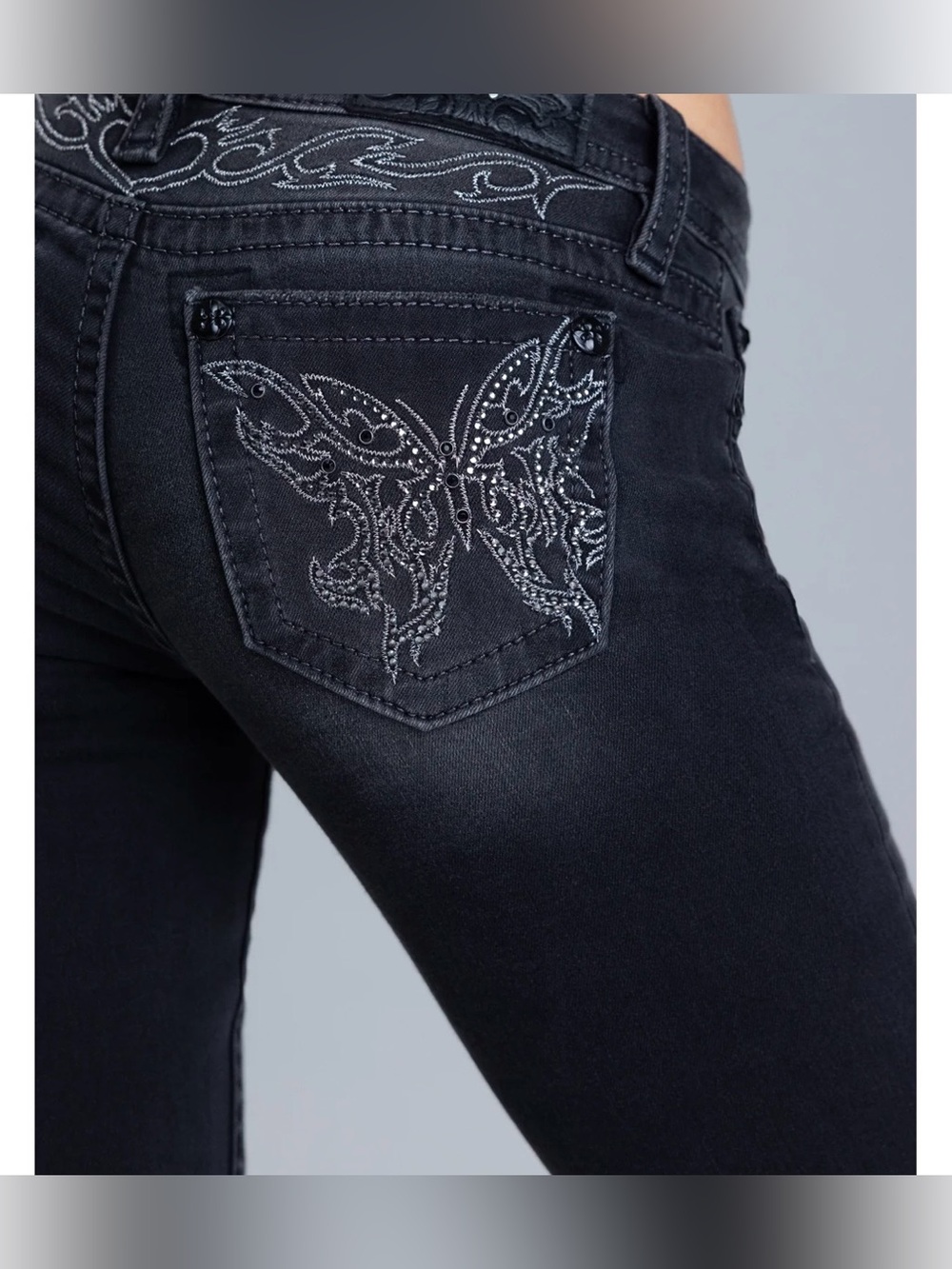 Miss Me Risa Black Skinny Jeans with Embellished Butterfly Pocket